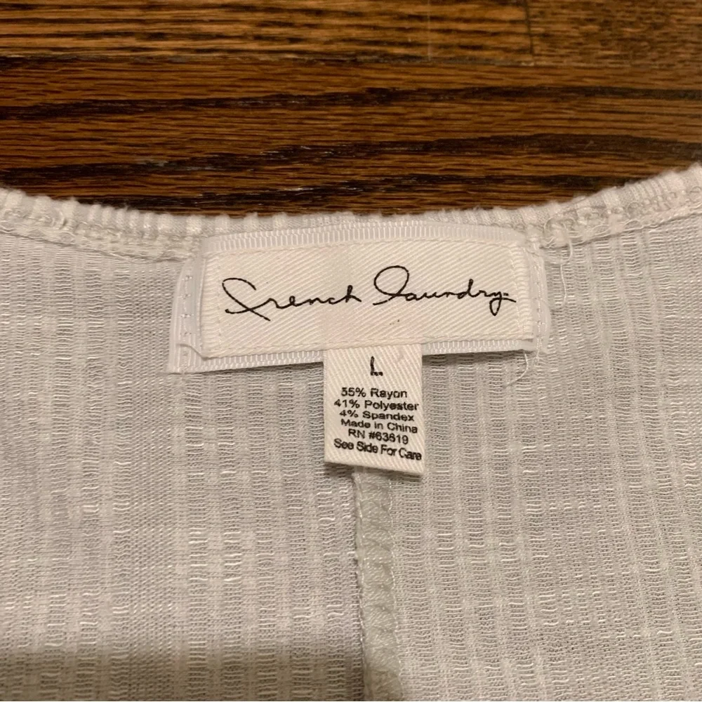 French Laundry Tie Front Short Flutter Sleeve Top Large White - Picture 3 of 6